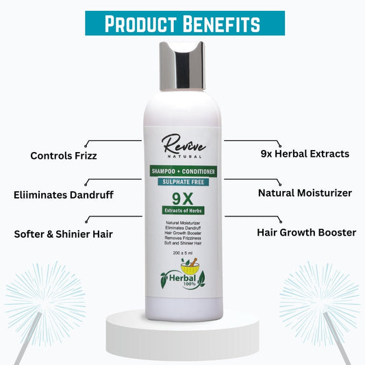 Sulphate Free 9 IN 1 Herbal Shampoo + Conditioner | Removes Frizziness | Gives Soft & Shinier Hair | Hair Growth Booster - 200 ML