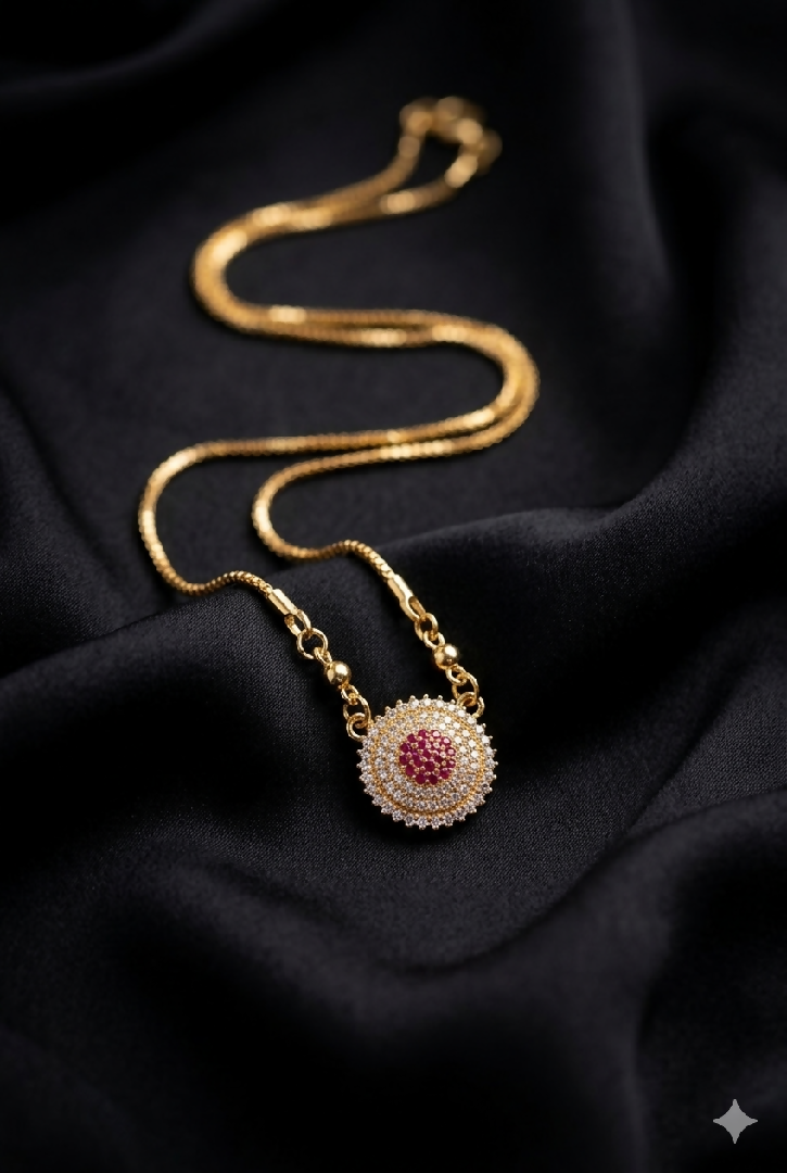 Royal Medallion Ruby-Cluster Mangalsutra Pendant Necklace