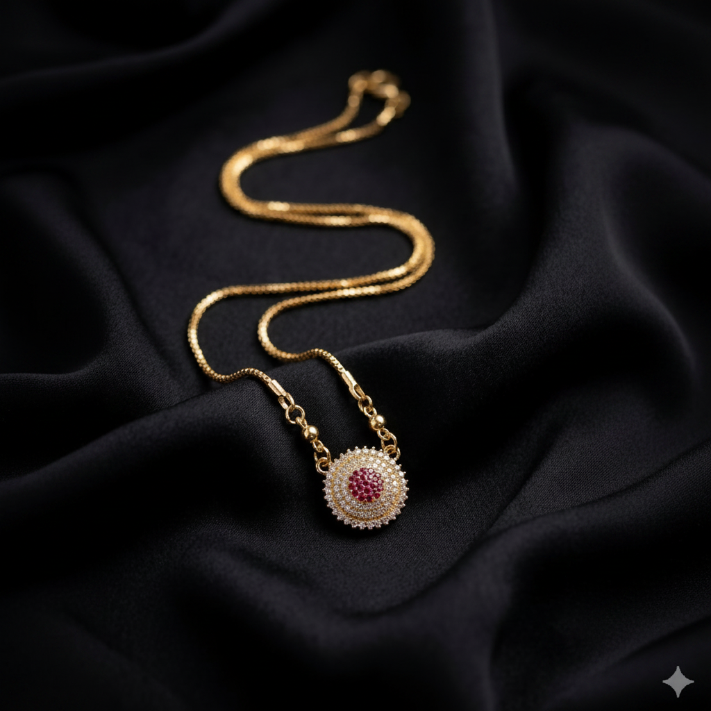 Royal Medallion Ruby-Cluster Mangalsutra Pendant Necklace