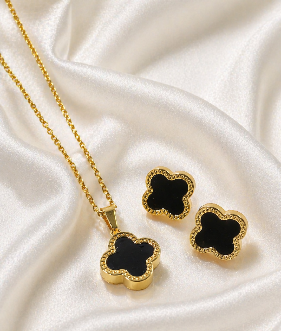 Black Clover Medallion Pendant and Stud Set