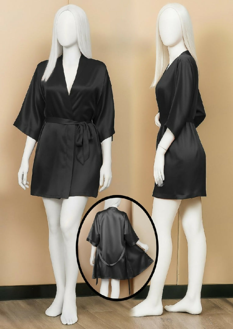 Satin Gown - Robe - Short Length with Waist Tie