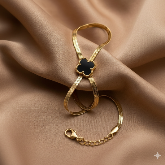Timeless Sophistication Black Clover Herringbone Bracelet