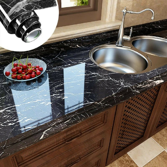 60CMx2M Self Adhesive Black Marble Sheet For Kitchen Anti Oil And Heat Resistant Wallpaper