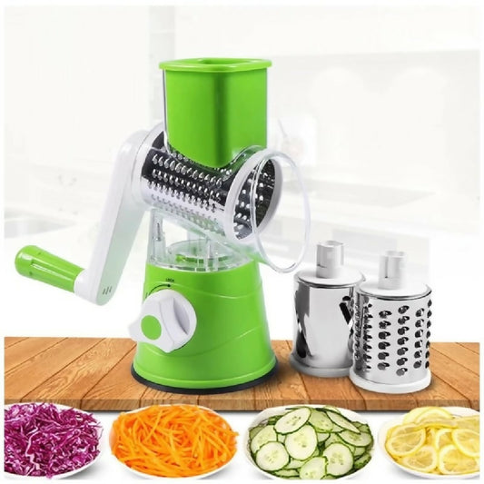 FALARI Tabletop Drum Grater Manual Rotary Vegetable Slicer Shredder and Cutter with 3 Interchangeable Stainless Steel Drums Random color