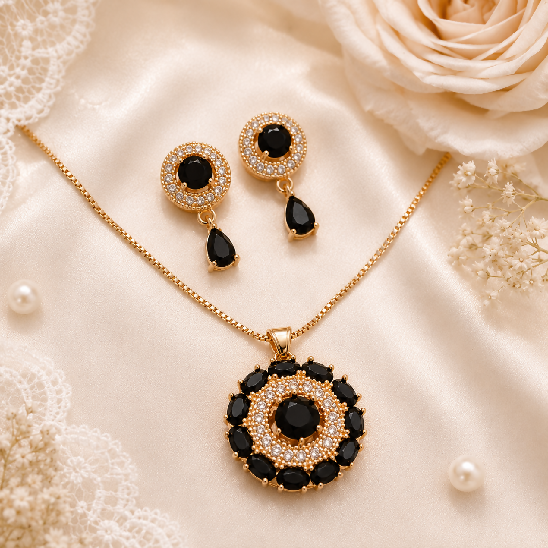 Elegant Pink Crystal Jewelry Set for Women Necklace Earrings Set