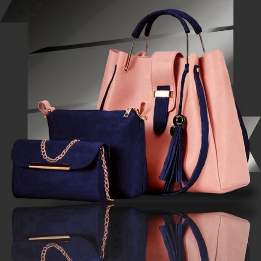 3-Piece Womens Handbag Set - Stylish Tote Bag with Shoulder Pouch - Chain Clutch
