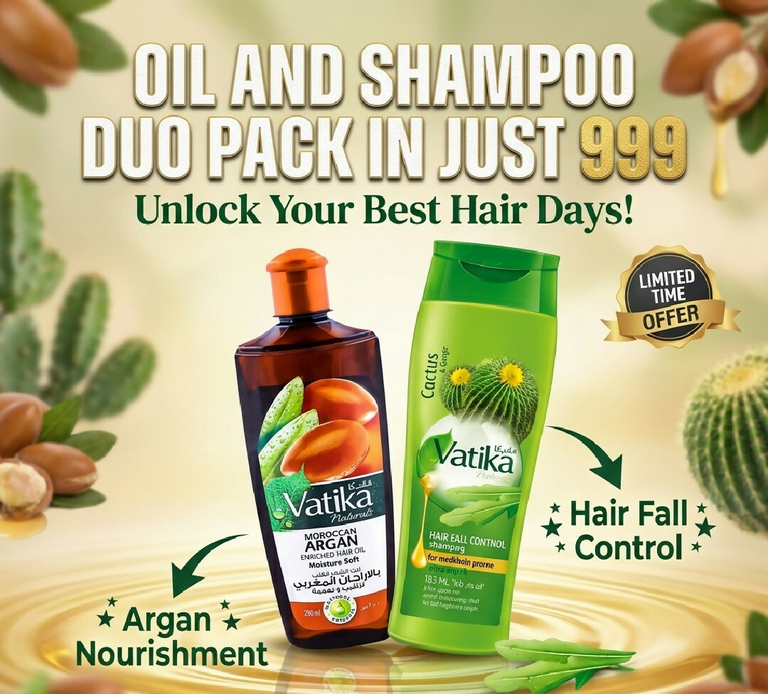 Vatika Argan Hair Oil And Hair Fall Control Shampoo Nourishing Hair Care Combo