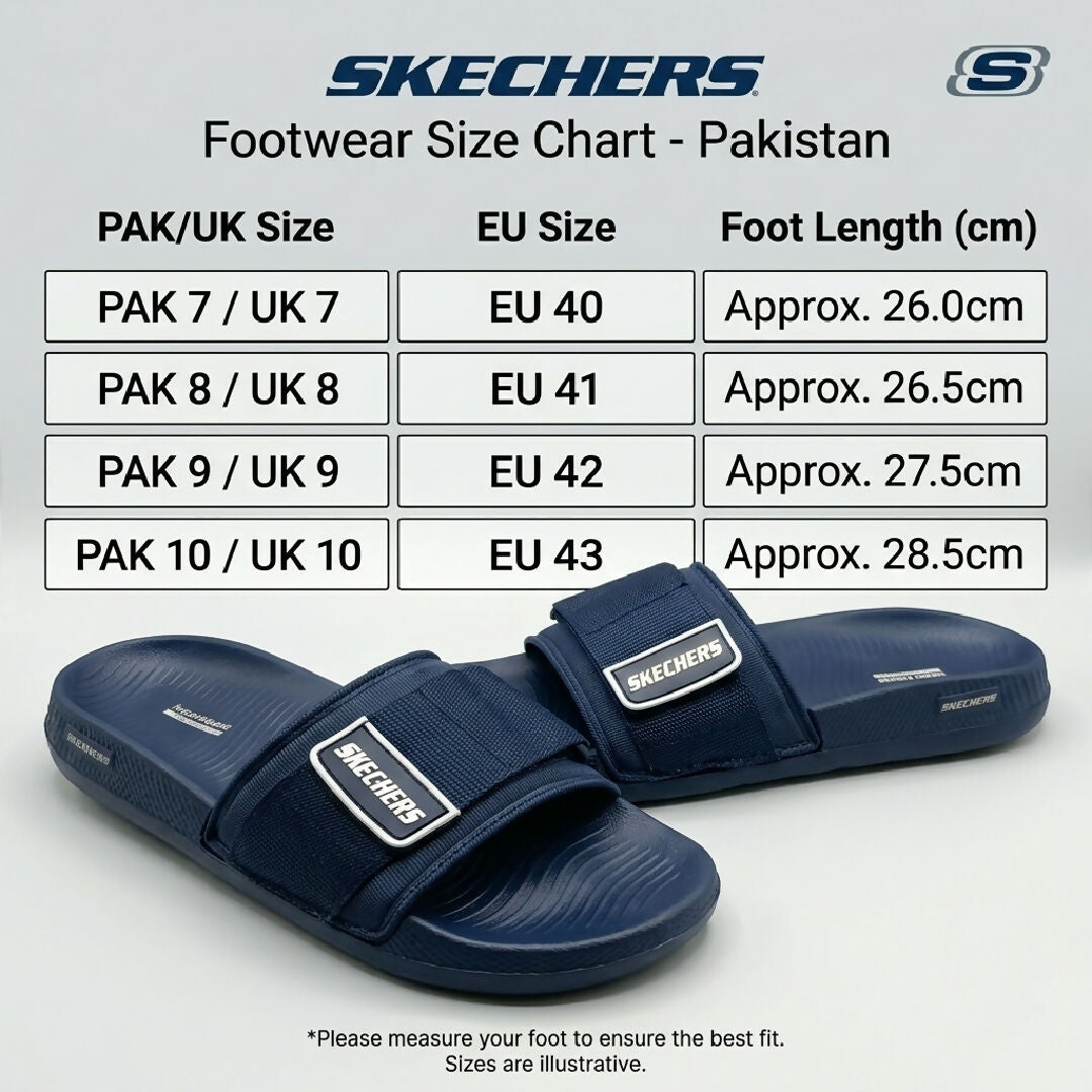 Skechers Hyper Burst Men Slides Premium Lightweight Comfort Slippers with Adjustable Strap and Soft Cushioned Sole in Black and Navy Blue