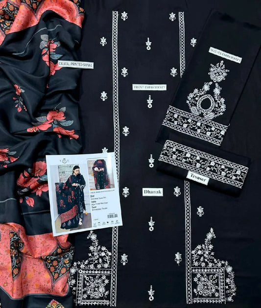 3 Pcs Womens Unstitched Lawn Embroidered Suit