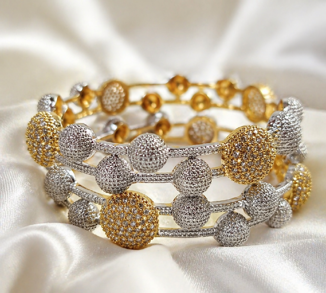 Dual-Tone Polka-Dot Ornate Bangles (Set of 2)