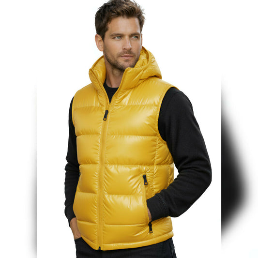 Men Premium Rubber Gold Puffer Jacket with Detachable Hood