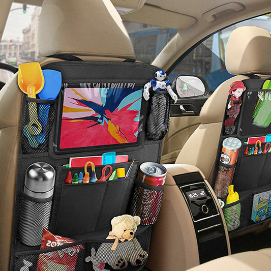 Car Backseat Organizer with Touch Screen Tablet Holder 9 Storage Pockets Kick Mats Car Seat Back Protectors