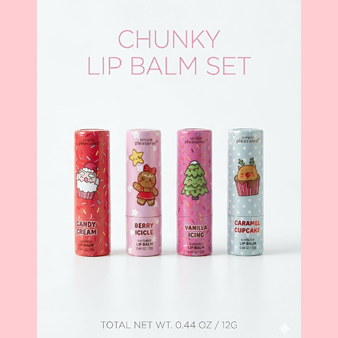 Simple Pleasures Cute Gingerbread Chunky Lip Balm Set For Girls