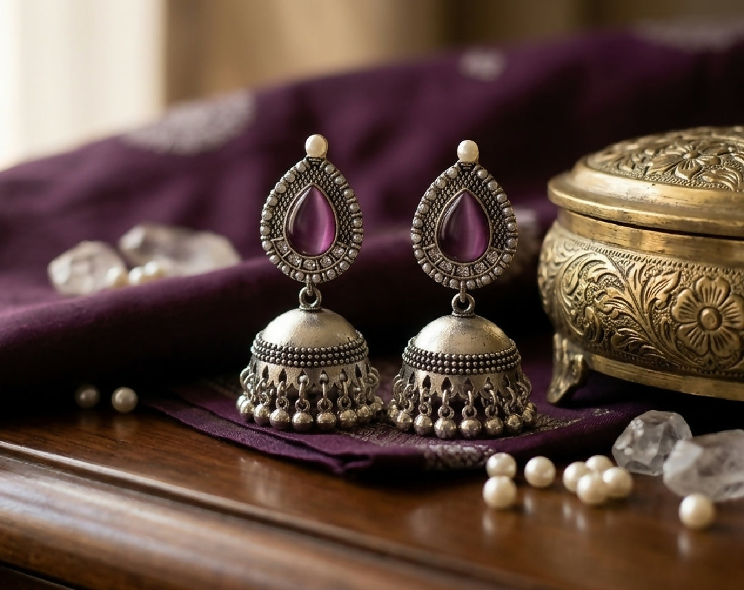 Green Stone Traditional Jhumka Earrings for Women