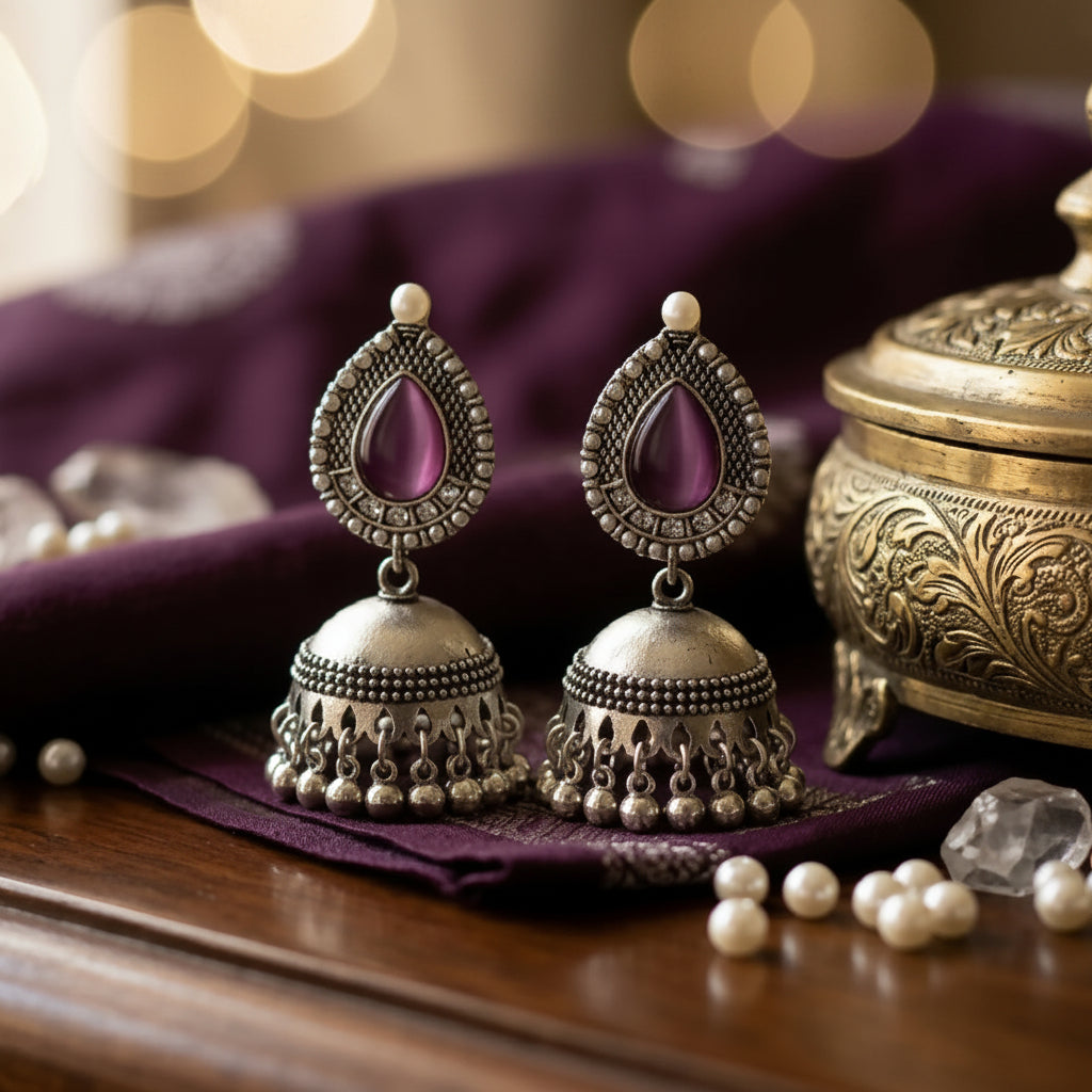 Green Stone Traditional Jhumka Earrings for Women