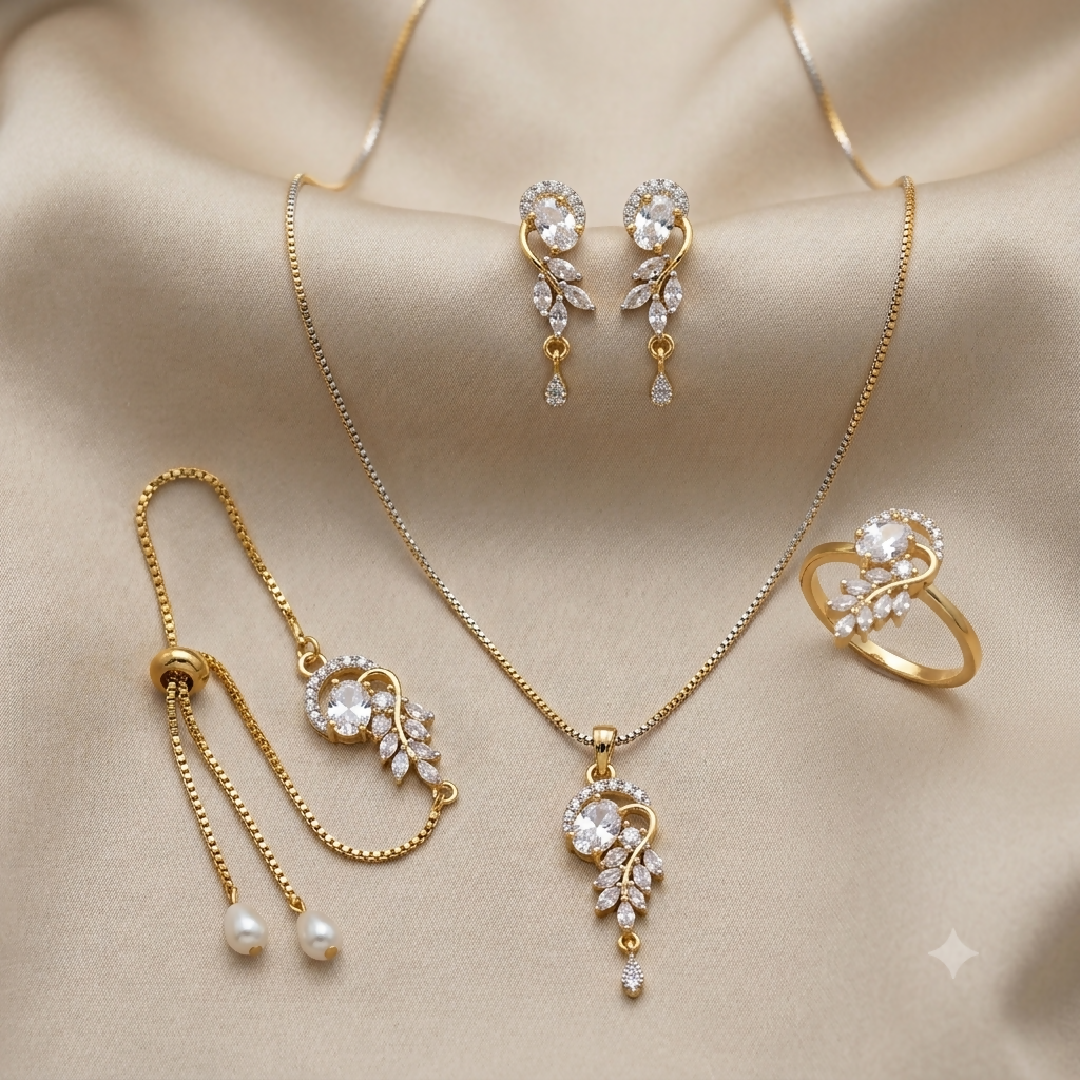 Elegance Leaflet Cubic Zirconia Jewelry Set