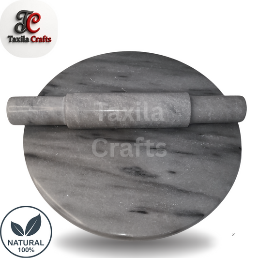 Marble Rolling Pin with Marble Chakla – Premium Natural Stone Roti Rolling Set (Regular Size)