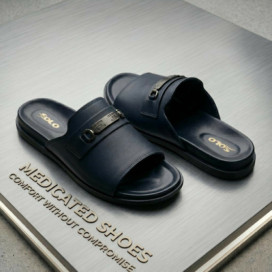 Premium Black Medicated Footwear for Men Soft Sole Orthopedic Slippers for Pain Relief