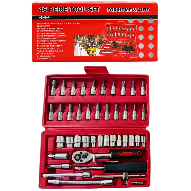 46-Piece Socket Wrench Set | Complete Ratchet Socket & Screwdriver Bit Tool Kit | Chrome Vanadium Steel Repair Tool Set with Storage Case
