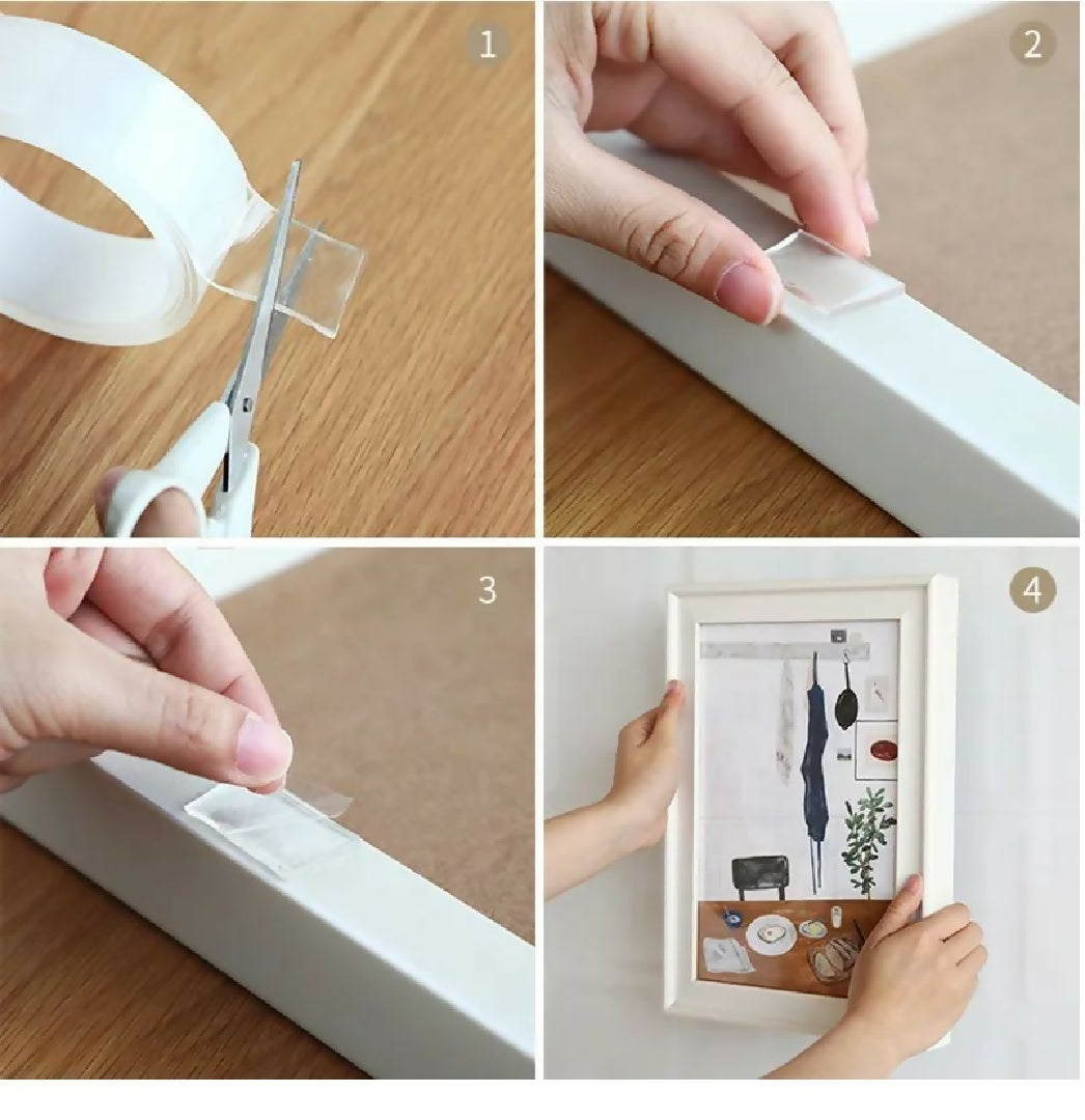 Pack Of 2 Double Sided Tape for Walls Heavy Duty Removable Mounting Tape Strong Adhesive Washable and Reusable Tape Wall Tape for Picture Photo Carpet Decoration Poster Tape Roll