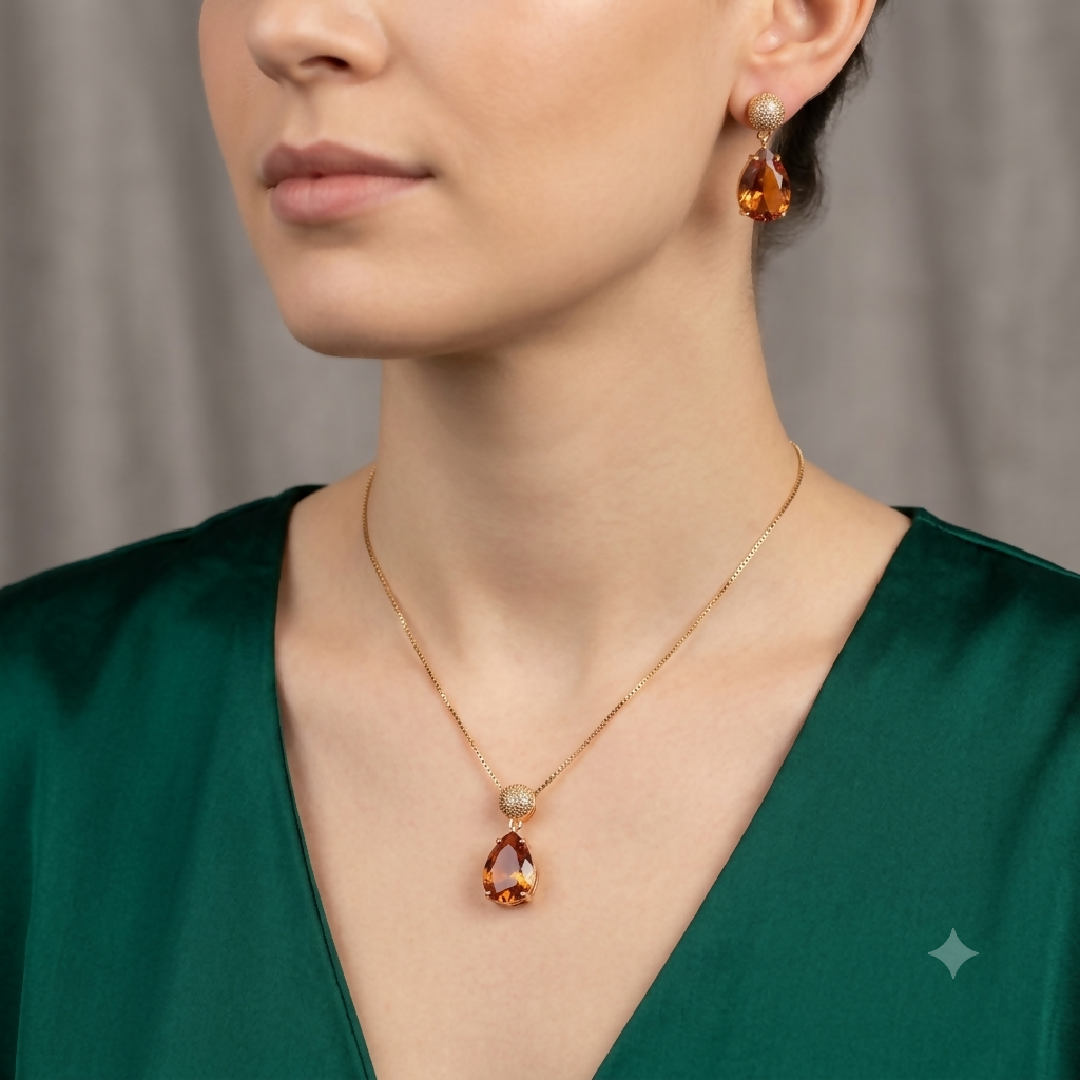 Zircon Tear Drop Set in Champagne Crystal