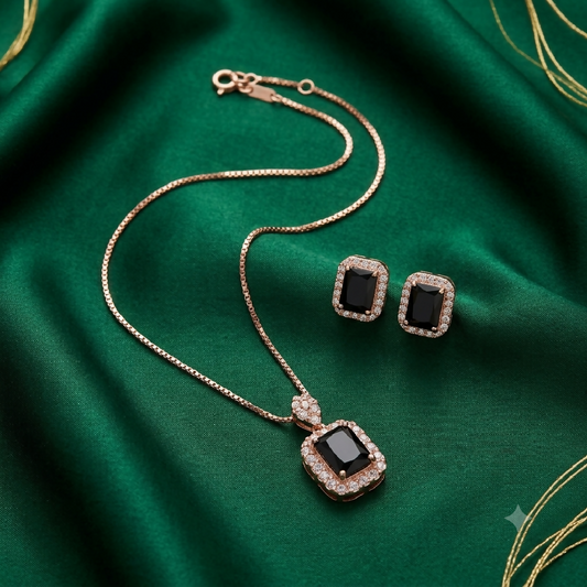 Zircon Emerald Cut Halo Set in Black