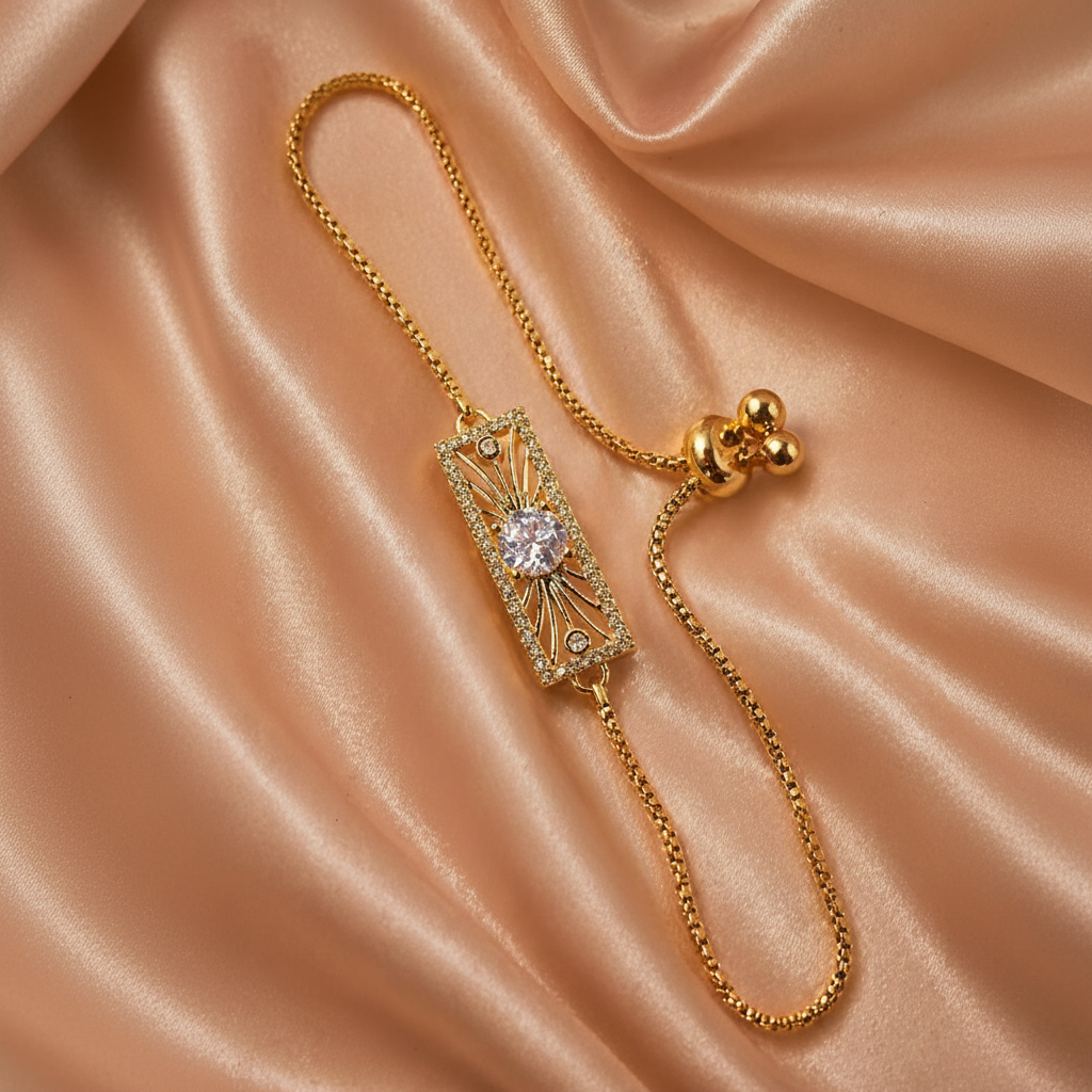 Gold-Toned Celestial Sunburst Bolo Bracelet