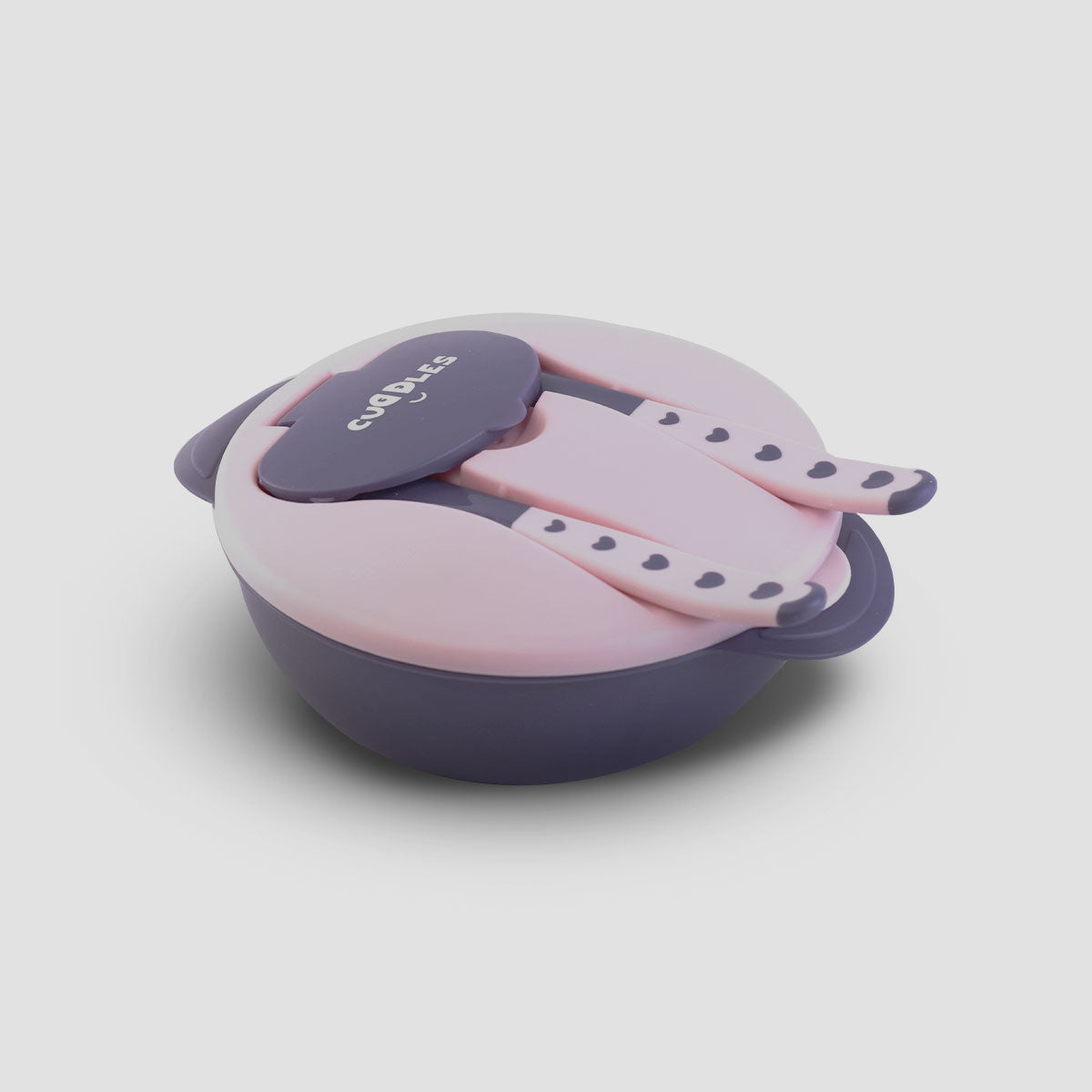 Cuddles Bowl with Bento Tray & Non Slip Suction Base with Spoon & Fork