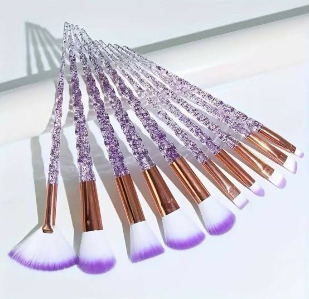 10 pcs baopinger makeup brush set with purpul glitter crystal handles soft bristles