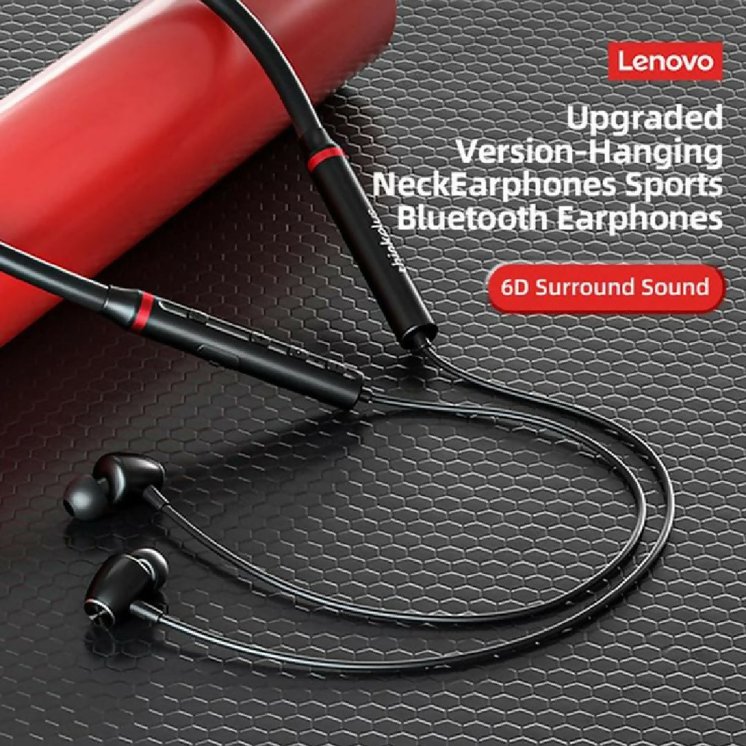 Lenovo Premium Bluetooth Neckband Model 05 Super Bass Wireless Earphones with Clear Voice Fast Charging Black
