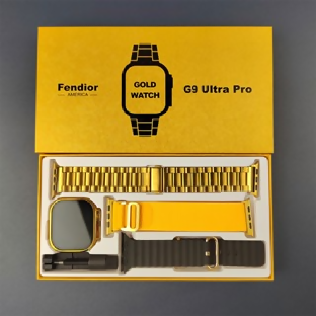 G9 Ultra Pro Smart Watch Fendior Golden Edition 3 Pairs of Straps