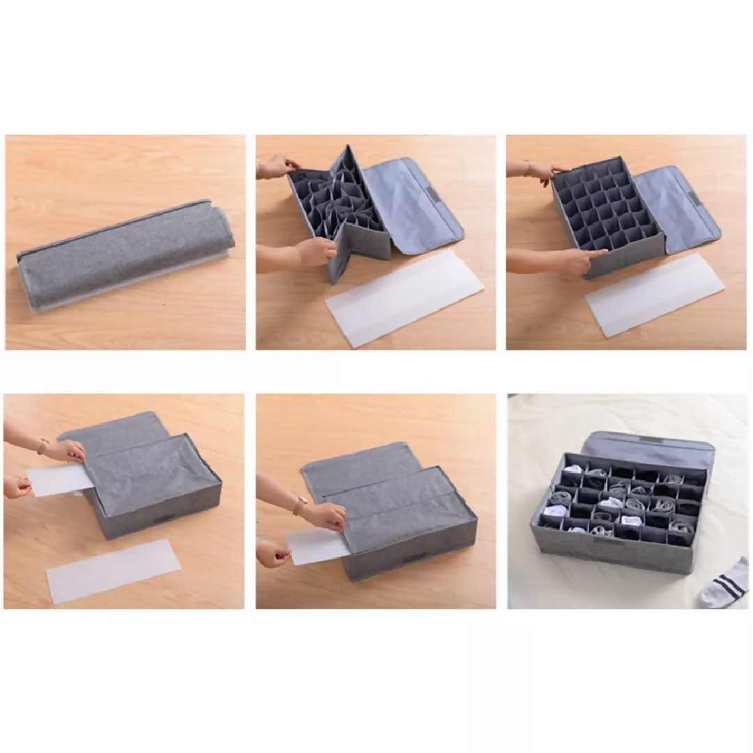 Socks Organizer - Drawer Organizer Divider Underwear Organizer - 24 Cell Collapsible Closet Cabinet