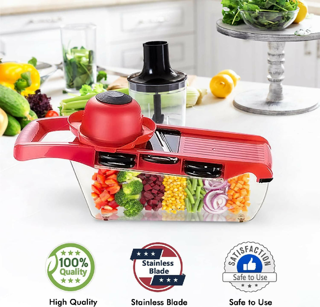 10 in 1 Multi Function Vegetable and Fruit Chopper Mandoline Slicenion Potr Oato Cheese Shredder Salad Spiralizer Cutter Veggie Grater Dicer Artifact with Vegetable PeelerHand Guard and Container