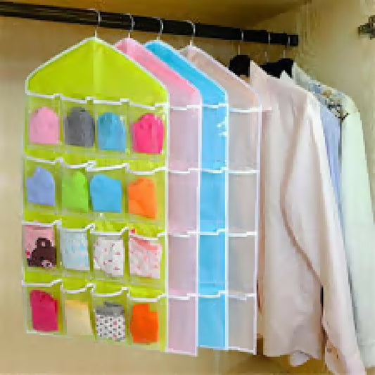 16 Grid Pockets Clear Hanging Bag Socks Bra Underwear Stationery Rack Hanger Storage Saving Space Tidy Organize