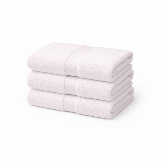 500 GSM Combed Cotton Towel Set Pack of 3 (Hand, Bath & Bath Sheet) White