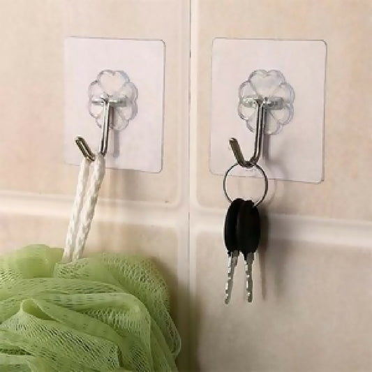 Pack of 10 Transparent Self-Adhesive Wall Hooks - Strong Hold and No Drill