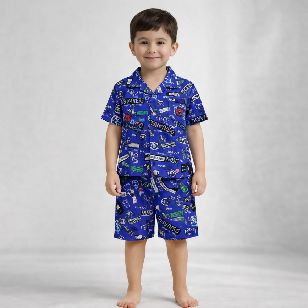 Kids Printed Linen Short Pajama Set
