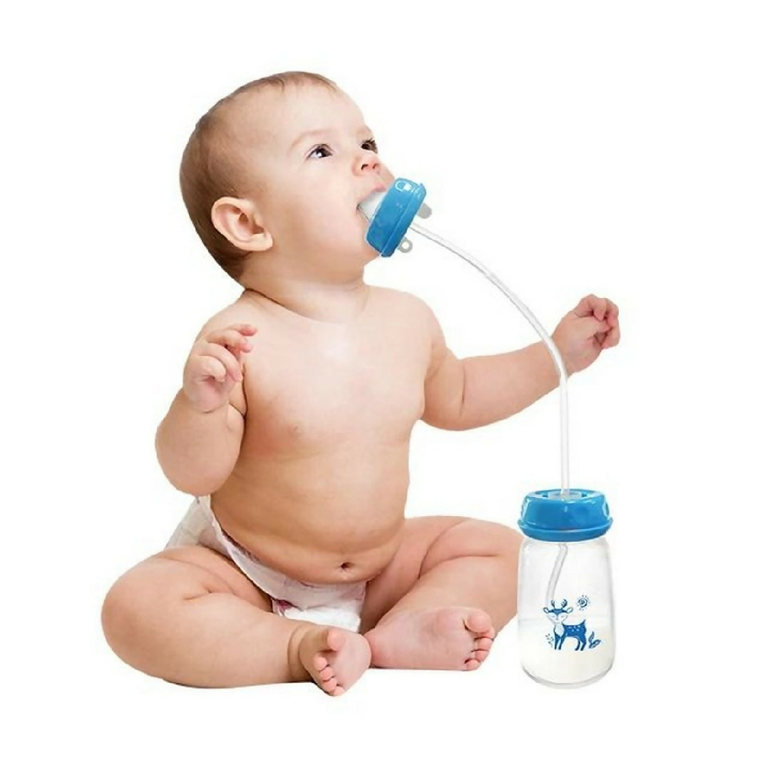 Baby Hands Free Feeder Bottle 150ml BPA Free Anti Colic Self Feeding Baby Bottle with Straw Brush Random Color
