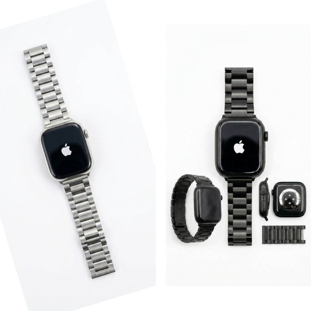 Apple Logo Smart Watch with Stainless Steel Metal Chain Strap Luxury And Premium Black And Silver Smartwatch