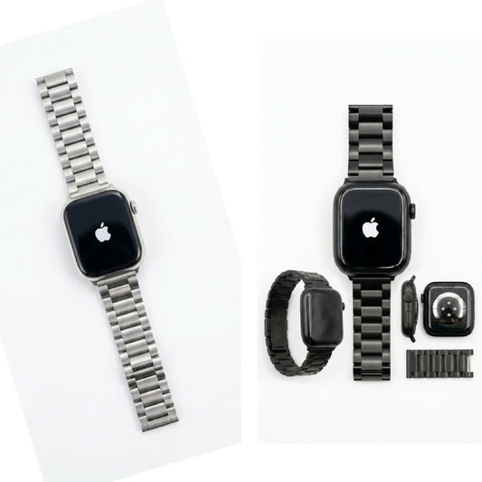 Apple Logo Smart Watch with Stainless Steel Metal Chain Strap Luxury And Premium Black And Silver Smartwatch