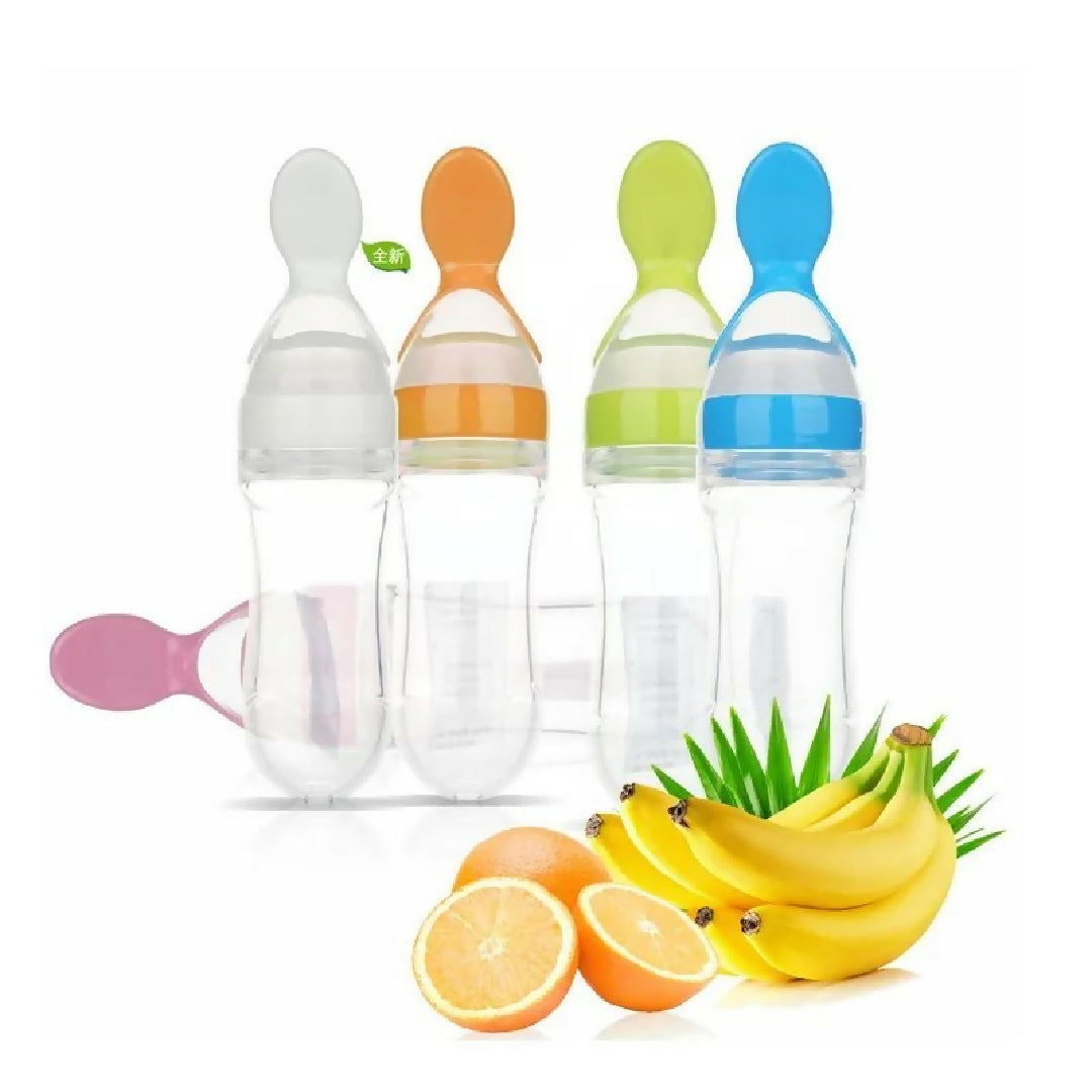 Infant Baby Silica Gel Bottle With A Spoon Newborn Baby Food Supplement Rice Cereal Bottles Milk Feeder