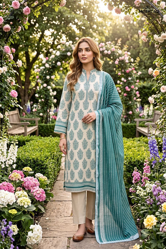 Mushtaq 3Pcs Unstitched Printed Lawn Suit Aiman Collection Desgin - 4