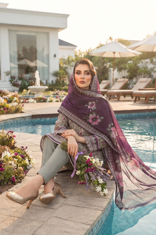 Mushtaq 3Pcs Unstitched Printed Lawn Aizal Collection Desgin - 3