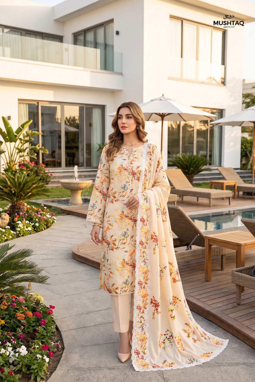 3-Piece Unstitched Printed Lawn Suit with Two-Sided Embroidered Dupatta | Mushtaq Esha Collection – Design 4