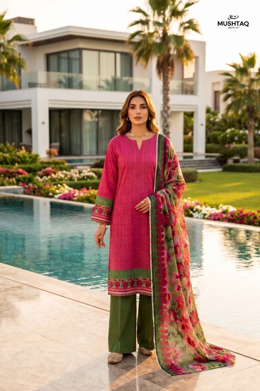 Mushtaq 3Pcs Unstitched Printed Lawn Sapphire Collection Desgin - 4