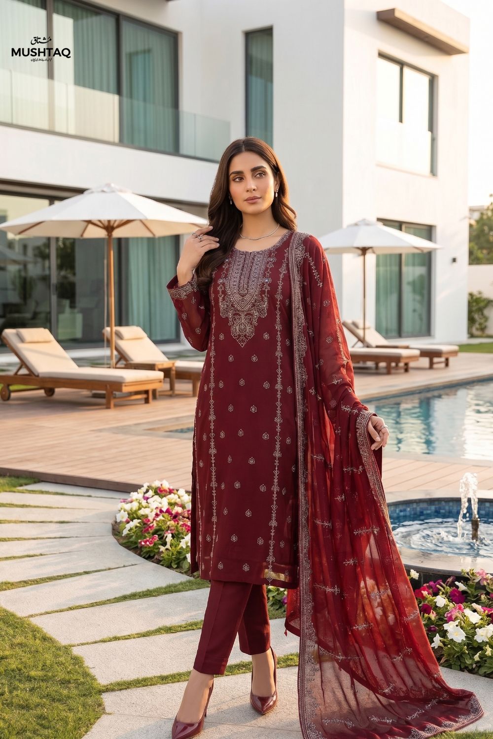 Mushtaq 4PCS Embroidered Chiffon Collection Desgin - 4