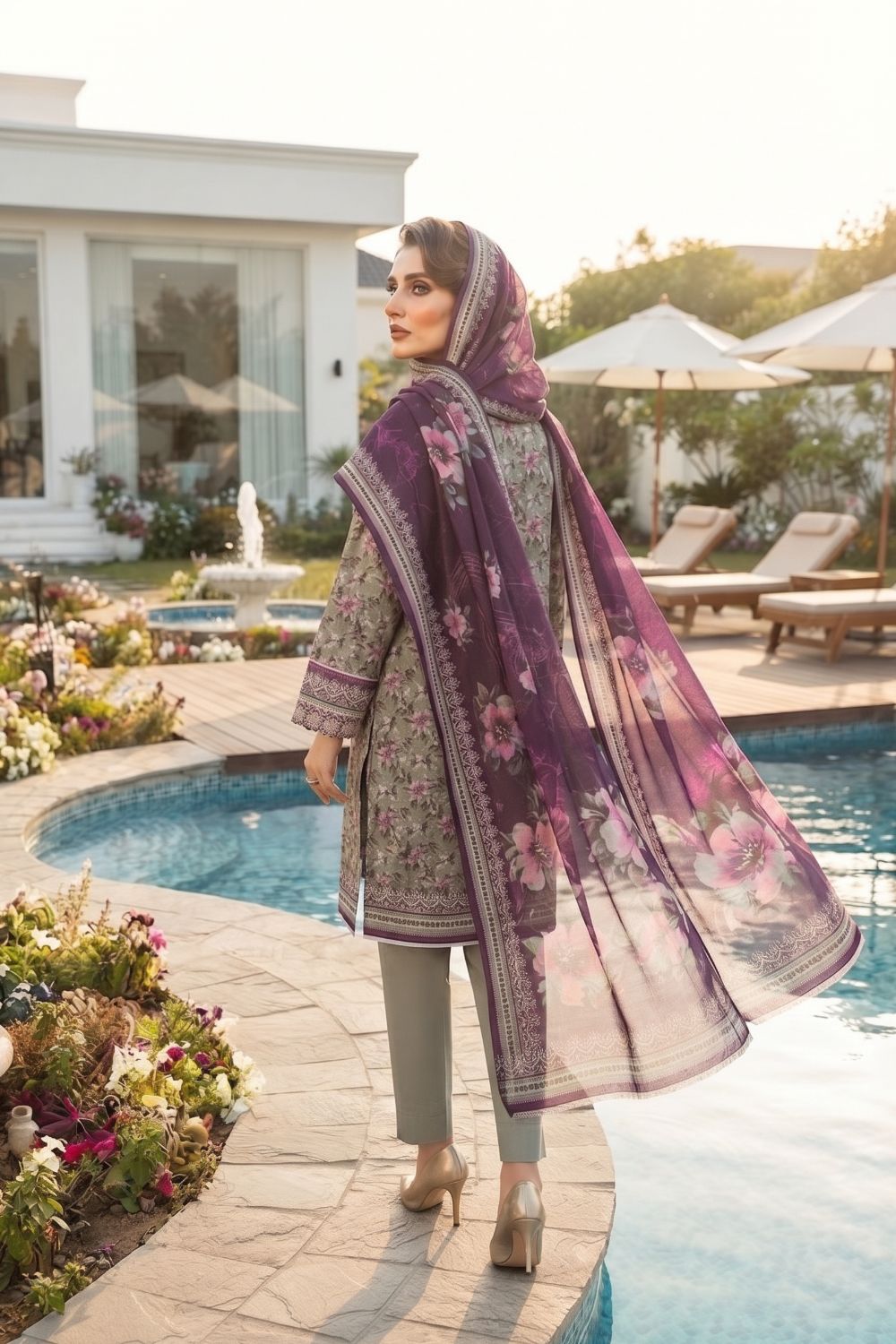 Mushtaq 3Pcs Unstitched Printed Lawn Aizal Collection Desgin - 3
