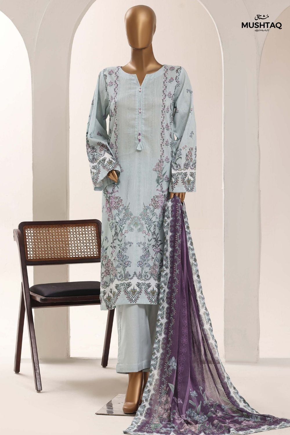 Mushtaq 3Pcs Stitched Printed Lawn Sadabahar Collection Desgin - 6
