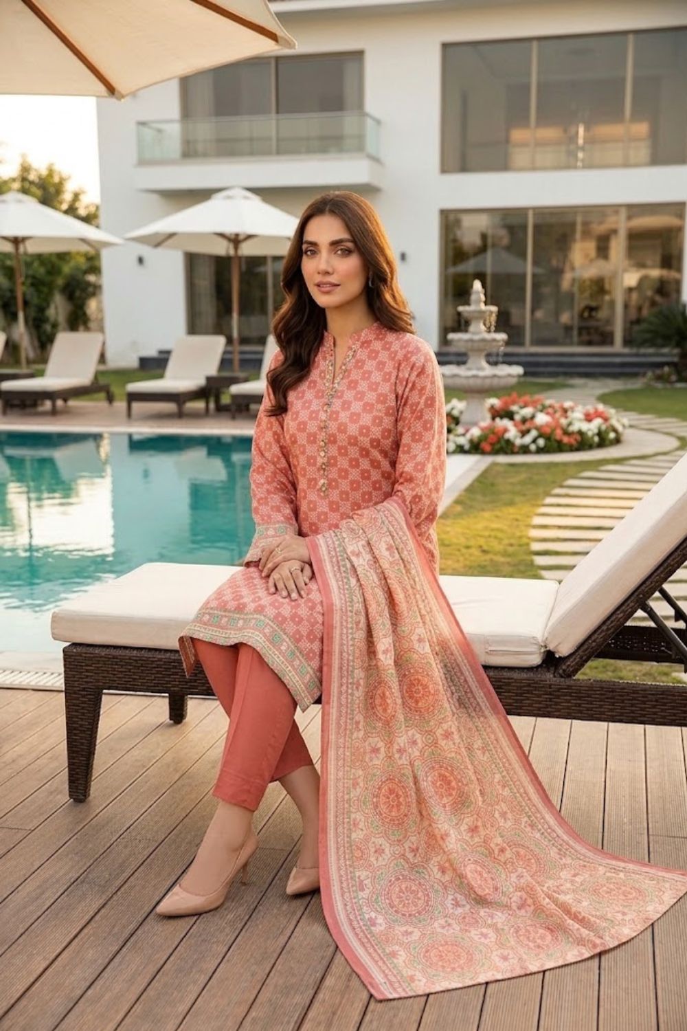 Mushtaq 3Pcs Unstitched Printed Lawn Hoorain Collection Desgin - 4