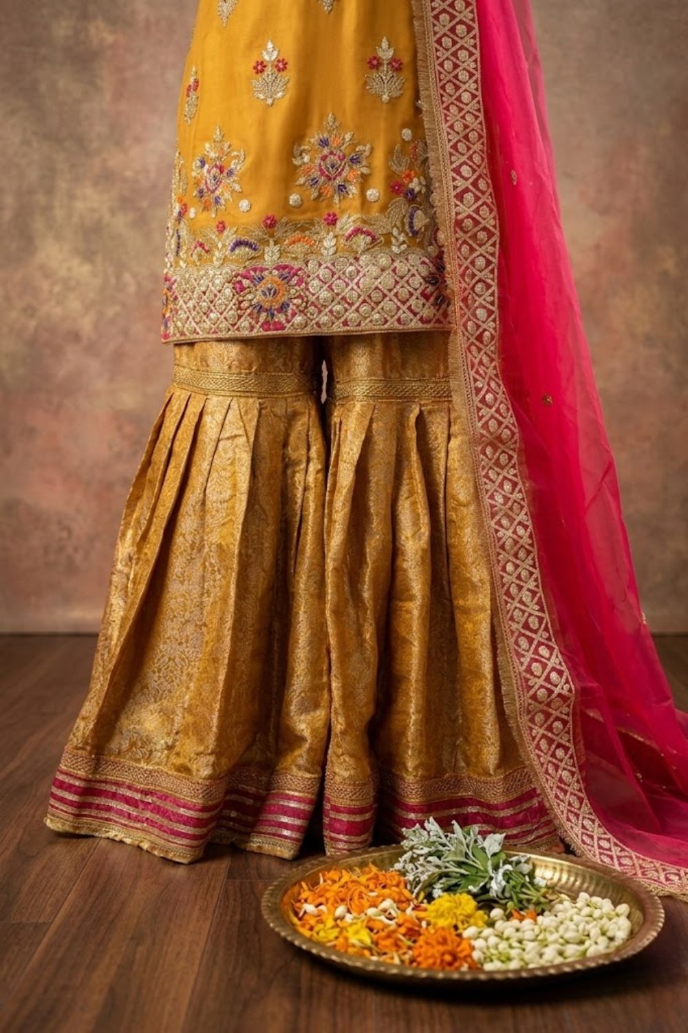 Sunehri Mehndi Bridal Wear by MCS Unstitched Handmade Net Shirt With Banarsi sharara Mehndi Wear Collection